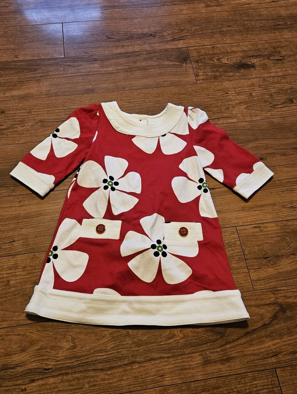 Gap Kids 3T Girls Red Floral Pocket Dress with White Trim And Bloomers